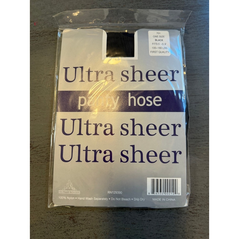 Quality & Fashion Ultra Sheer Pantyhose Black One Size Style 701 NIP
